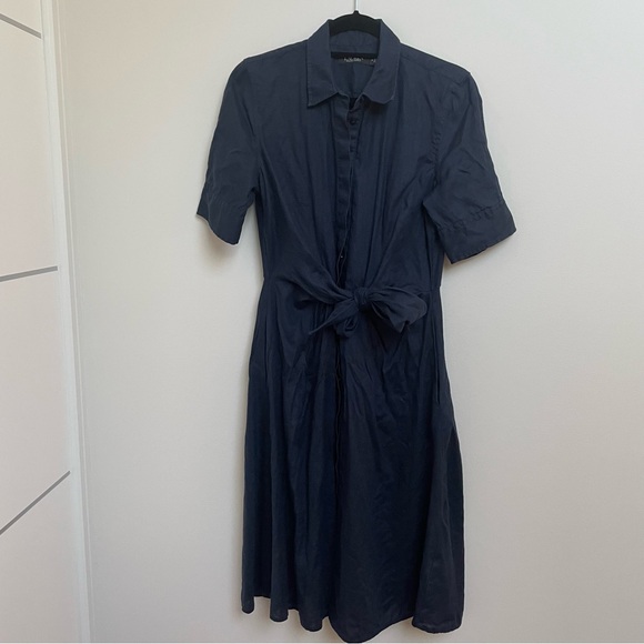 Ralph Lauren tie front linen shirt dress navy blue size 8 - Picture 2 of 13